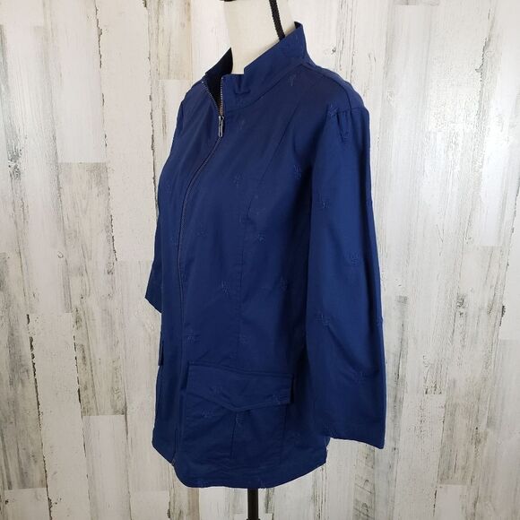 Chico's Embroidered Jacket in Tonga Navy Sz 2 - Picture 3 of 9